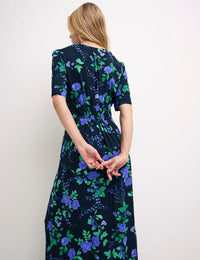 Black Floral Alexa Shirring Midi Dress