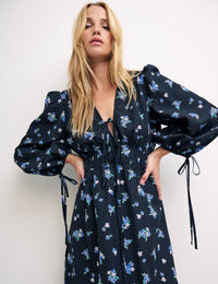 Black Ditsy Floral Margot Midi Dress