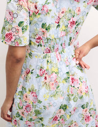 Blue Floral Alexa Broderie Midi Dress