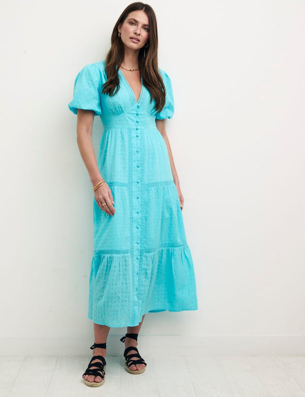 Blue Puff Sleeve Cici Midaxi Dress