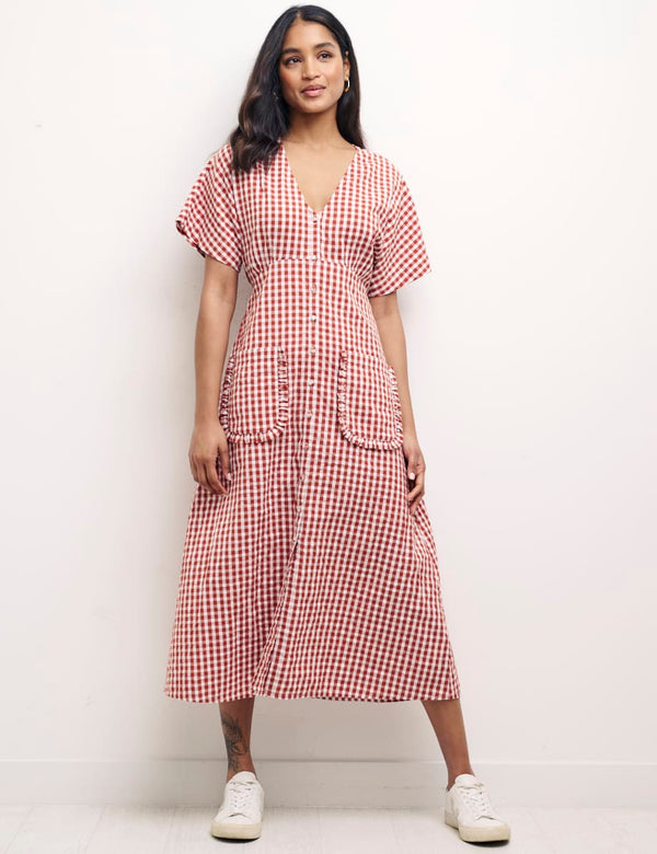 Brown & White Gingham Primrose Midi Dress