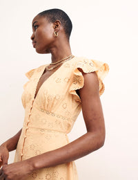 Peach Broderie Azalia Midi Tea Dress