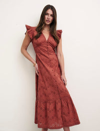 Terracotta Broderie Azalia Midi Tea Dress