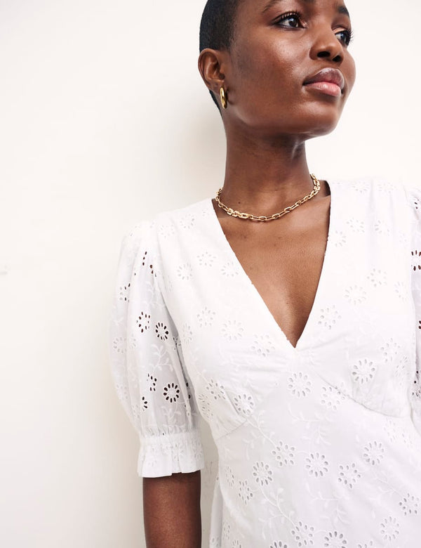 White Demi Broderie Midi Dress