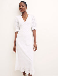 White Demi Broderie Midi Dress