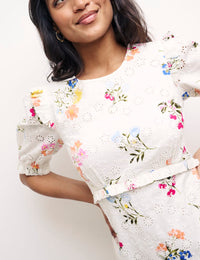 White Floral Broderie Felicia Midi Dress