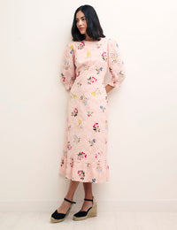 Pink Floral Selena Broderie Midi Dress