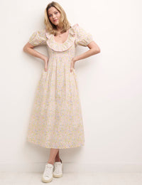 Pink Maive Puff Sleeve Midi Dress