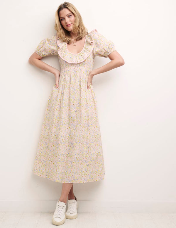 Pink Maive Puff Sleeve Midi Dress