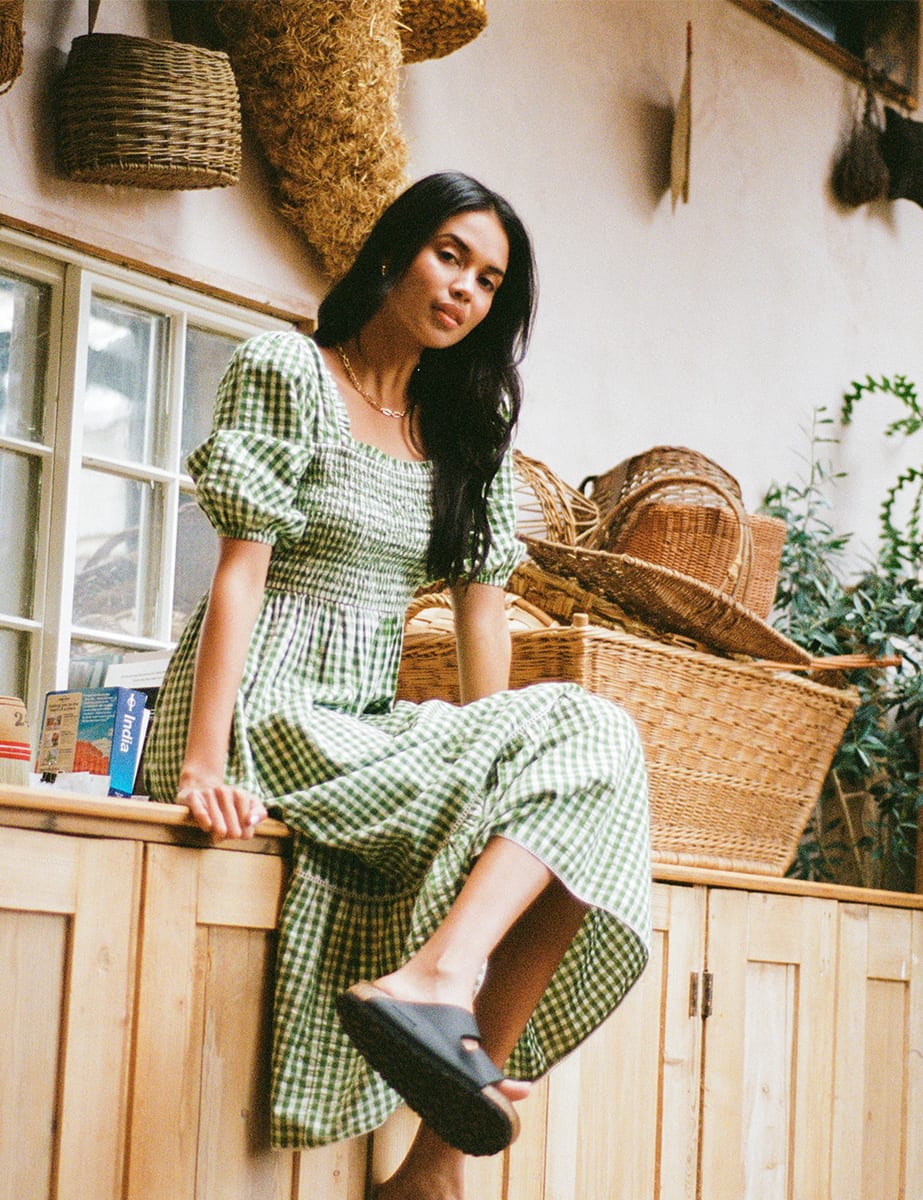 green gingham dress Audrey 2 side pockets. Girls Gingham Easter Dress, Sage