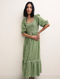 Green/White Gingham Else Midi Dress