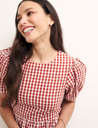 Brown & White Gingham Gracie Mini Dress