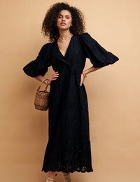Black Broderie Anglaise Nora Midaxi Dress