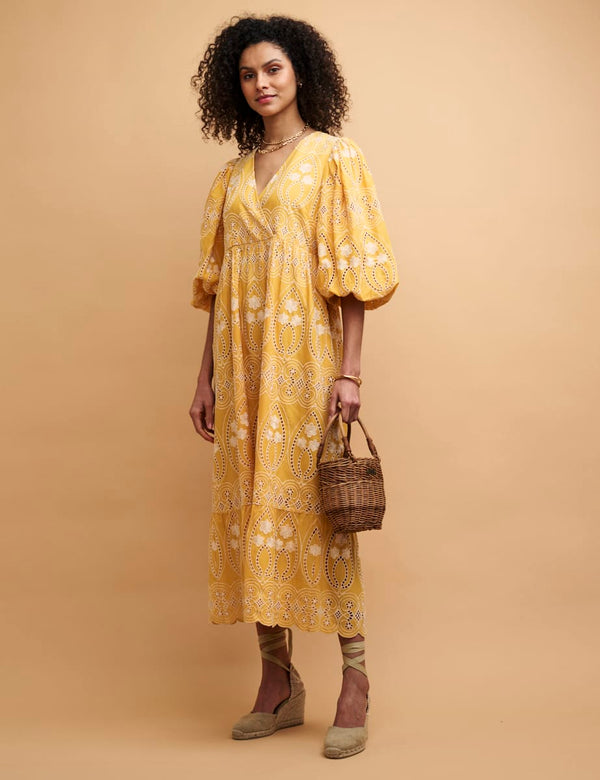NC Boutique Yellow Broderie Anglaise Nora Midaxi Dress