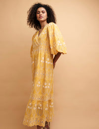 NC Boutique Yellow Broderie Anglaise Nora Midaxi Dress