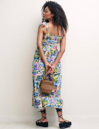 Postcard Print Tie Strap Millie Smock Midi Dress