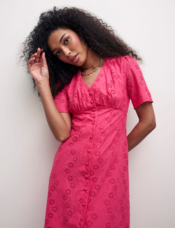 Pink Broderie Alexa Midi Dress