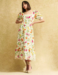 White Fruit Print Isla Midaxi Dress