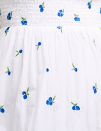 White Blueberry Embroidered Puff Sleeve Tallulah Midi Dress