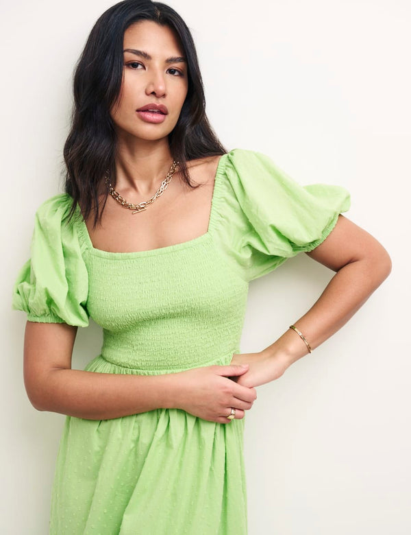 Green Puff Sleeve Tallulah Midi Dress