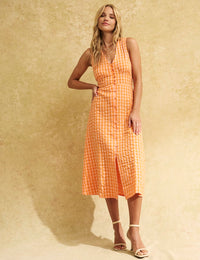 Petite Orange Gingham Check Sandra Midi Dress