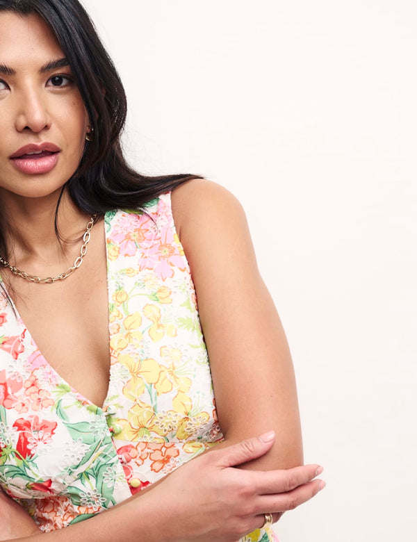 Floral Print Borderie Sandra Midi Dress