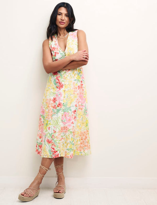 Floral Print Borderie Sandra Midi Dress