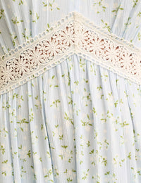 Blue Floral Lace Trim Stephie Midi Dress