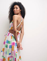 White Watercolour Halterneck Christina Midi Dress