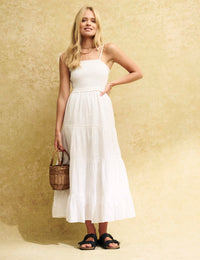 White Shirred Maisi Midi Dress