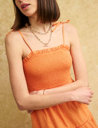 Petite Orange Shirred Maisi Midi Dress
