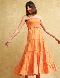 Orange Shirred Maisi Midi Dress