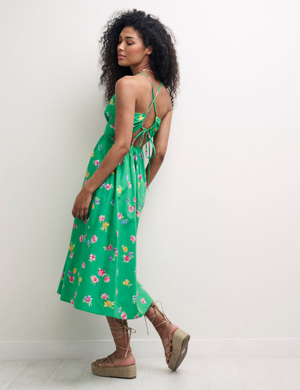 Petite Green Floral Tie Back Detail Billie Midi Dress