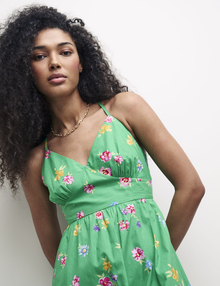 Petite Green Floral Tie Back Detail Billie Midi Dress Petite Green Floral Tie Back Detail Billie Midi Dress