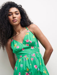Petite Green Floral Tie Back Detail Billie Midi Dress
