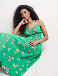 Green Floral Tie Back Detail Billie Midi Dress