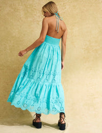 Blue Cross Over Halter Neck Tabitha Midi Dress