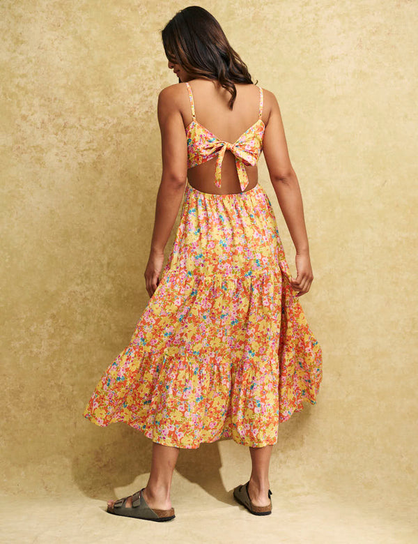 Yellow Floral Tie Back Alani Midi Dress