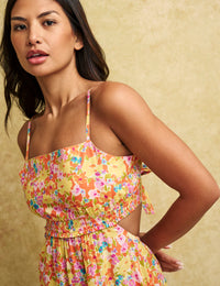 Yellow Floral Tie Back Alani Midi Dress