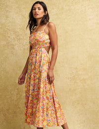 Yellow Floral Tie Back Alani Midi Dress