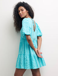 Blue Check Vienna Mini Smock Dress