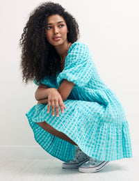 Blue Check Vienna Mini Smock Dress