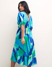 Blue Abstract Amy Midi Dress
