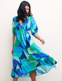 Blue Abstract Amy Midi Dress