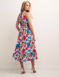 Big Floral V-Neck Sleeveless Smock Amy Midi Dress