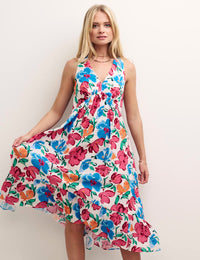 Big Floral V-Neck Sleeveless Smock Amy Midi Dress