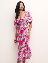 Pink Floral Sweetheart Neck Darcie Midi Dress