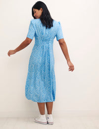 Blue Ditsy Floral Petite Alexa with Shirring Midi Dress