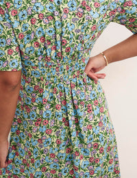 Green Floral Alexa Midi Dress with Shirring