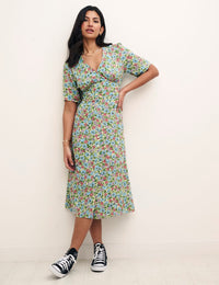 Green Floral Alexa Midi Dress with Shirring